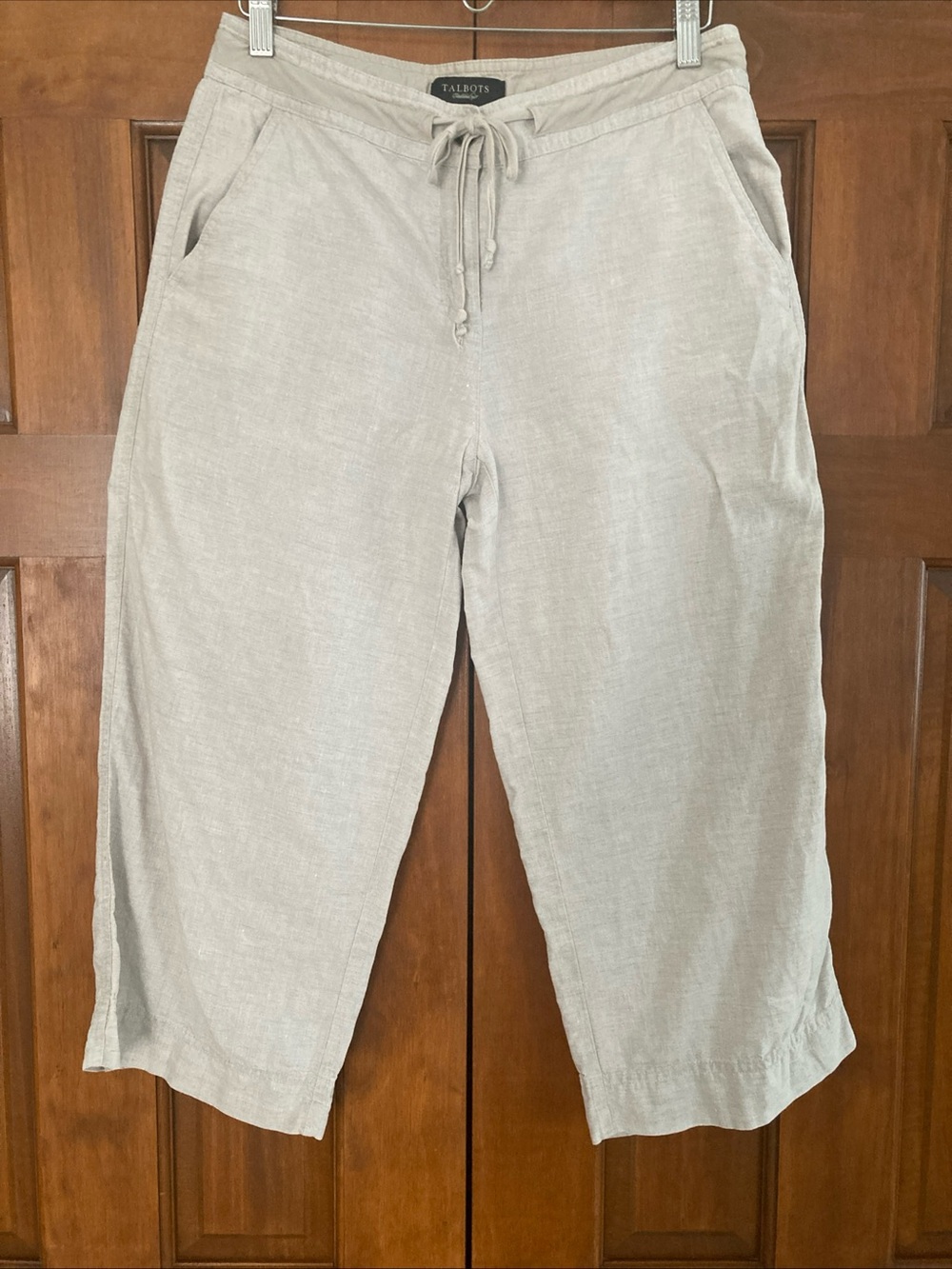 Talbots Women’s Irish Linen Drawstring cropped beige pants women’s size 8
